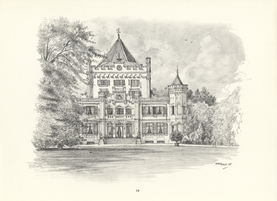 810000 Gezicht op de voorgevel van het kasteel Sandenburg met omringend park (Langbroekerdijk A 22-A 28) te ...